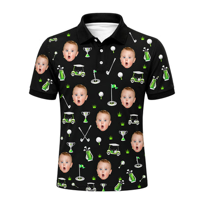 Custom Face Golf Pattern Men's Polo Black