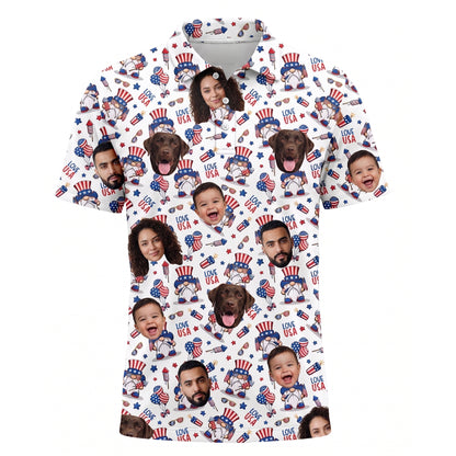 Custom Face American Flag Gnome Polo Shirt