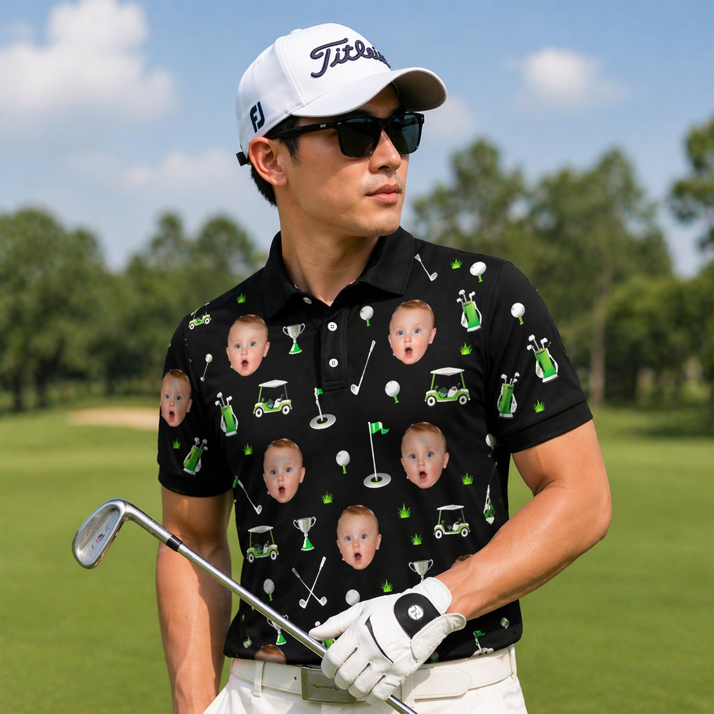 Custom Face Golf Pattern Men's Polo Black