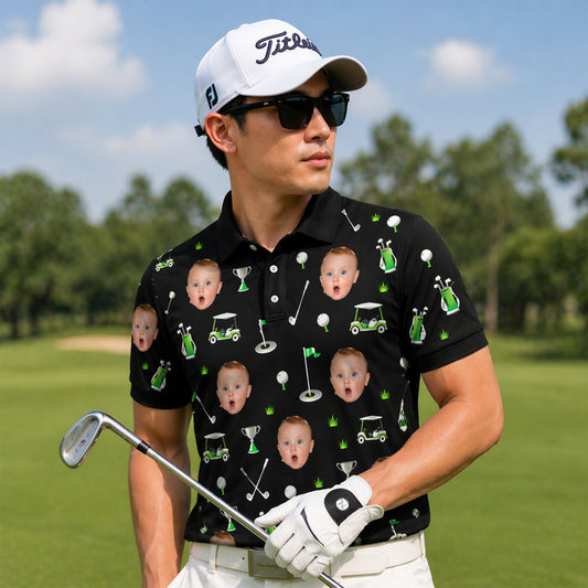 Custom Face Golf Pattern Men's Polo Black