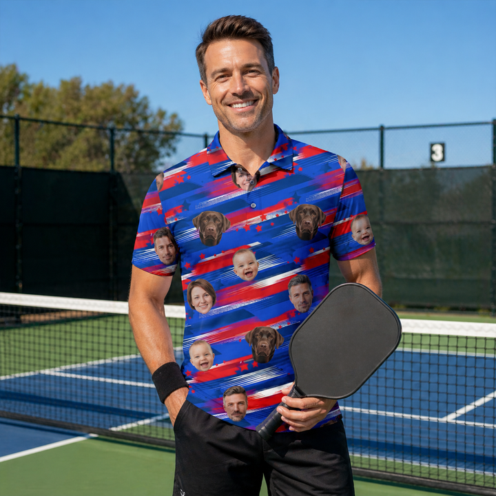 Custom American Flag Face Print Personalized Polo Shirt