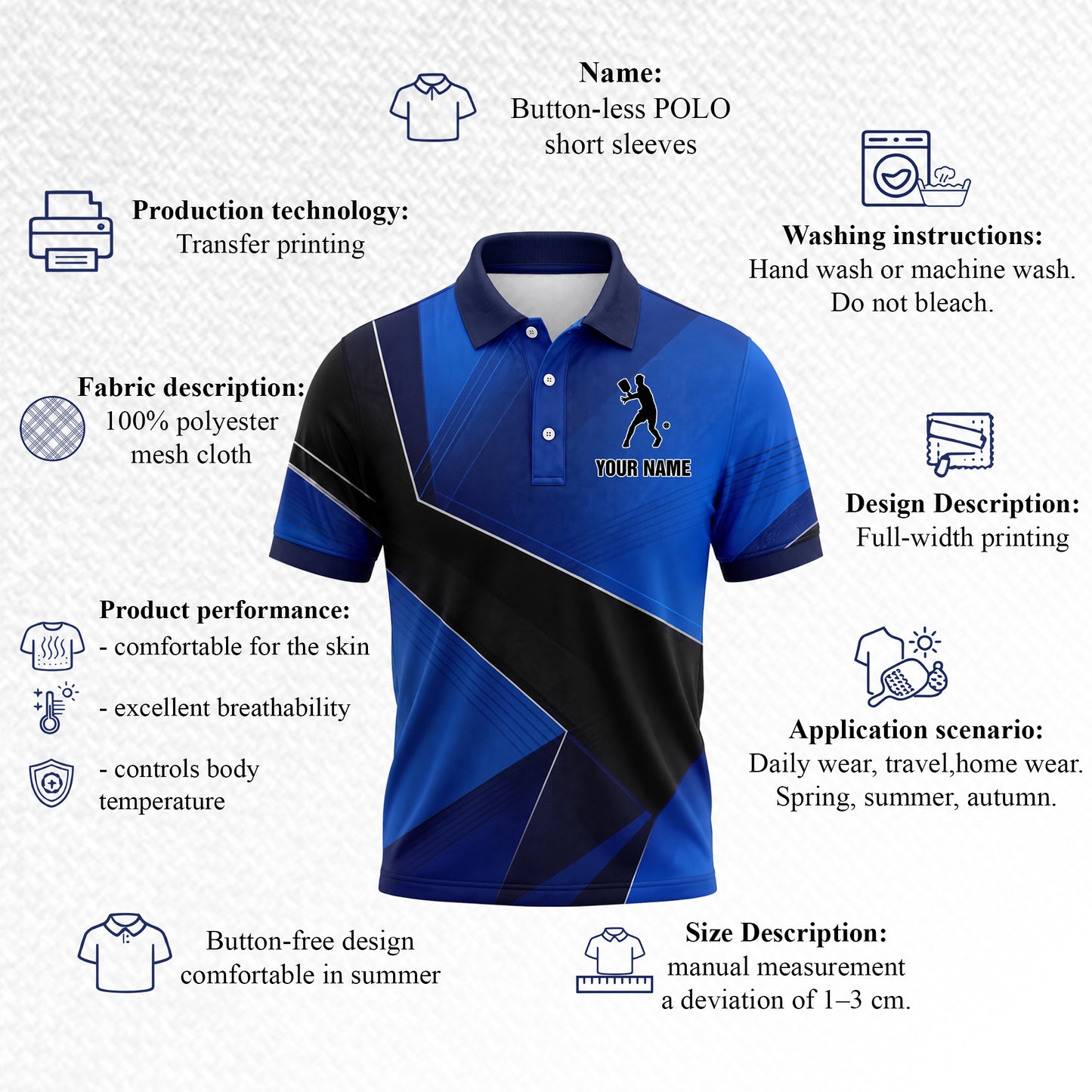 Custom Pickleball Polo Shirt Blue Athletic