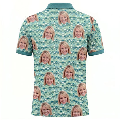 Men's Custom Face Photo Print Polo Shirt Teal Scale