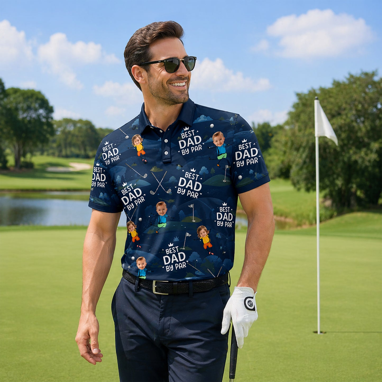 Custom Face Best Dad By Par Golf Polo