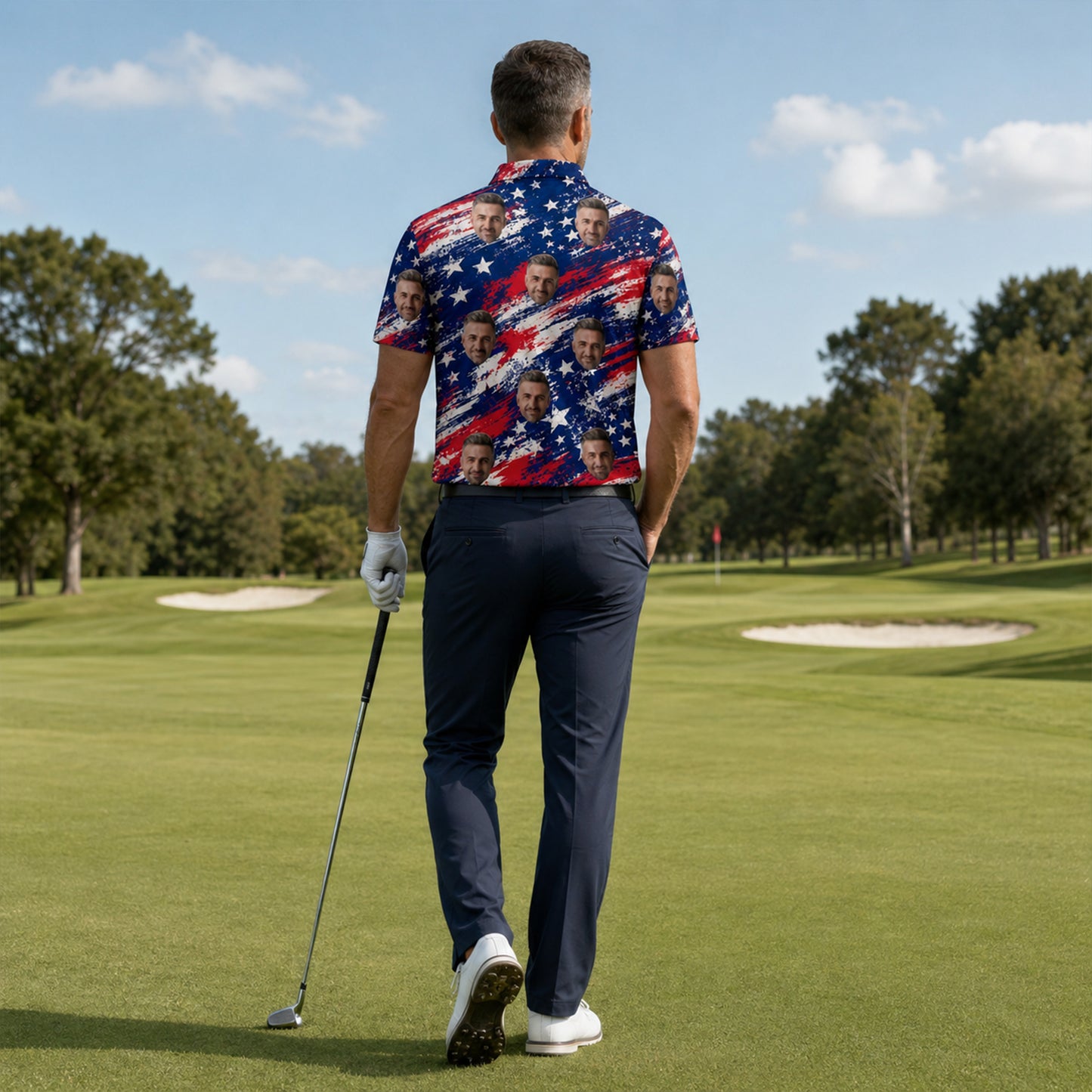 Custom Face Polo Shirt American Flag Pattern