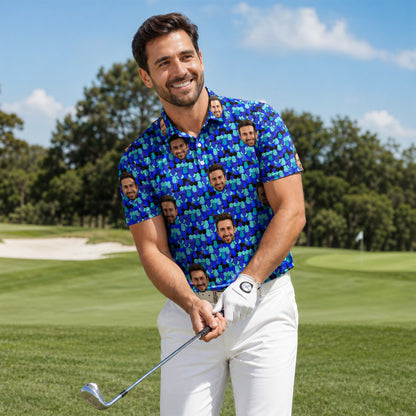 Custom Face Blue Fish Scale Polo Shirt