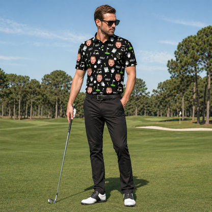 Custom Face Print Funny Golf Men's Personalized Polo