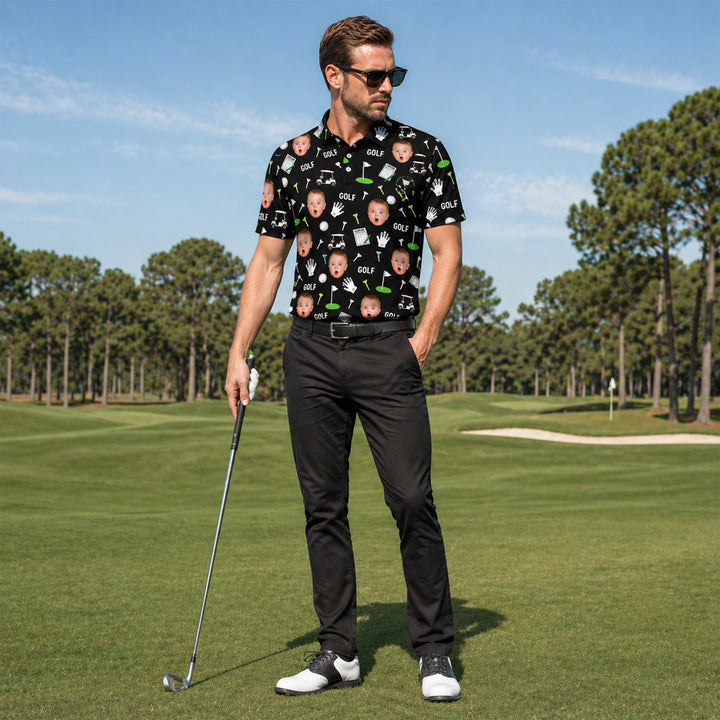 Custom Face Print Funny Golf Men's Personalized Polo