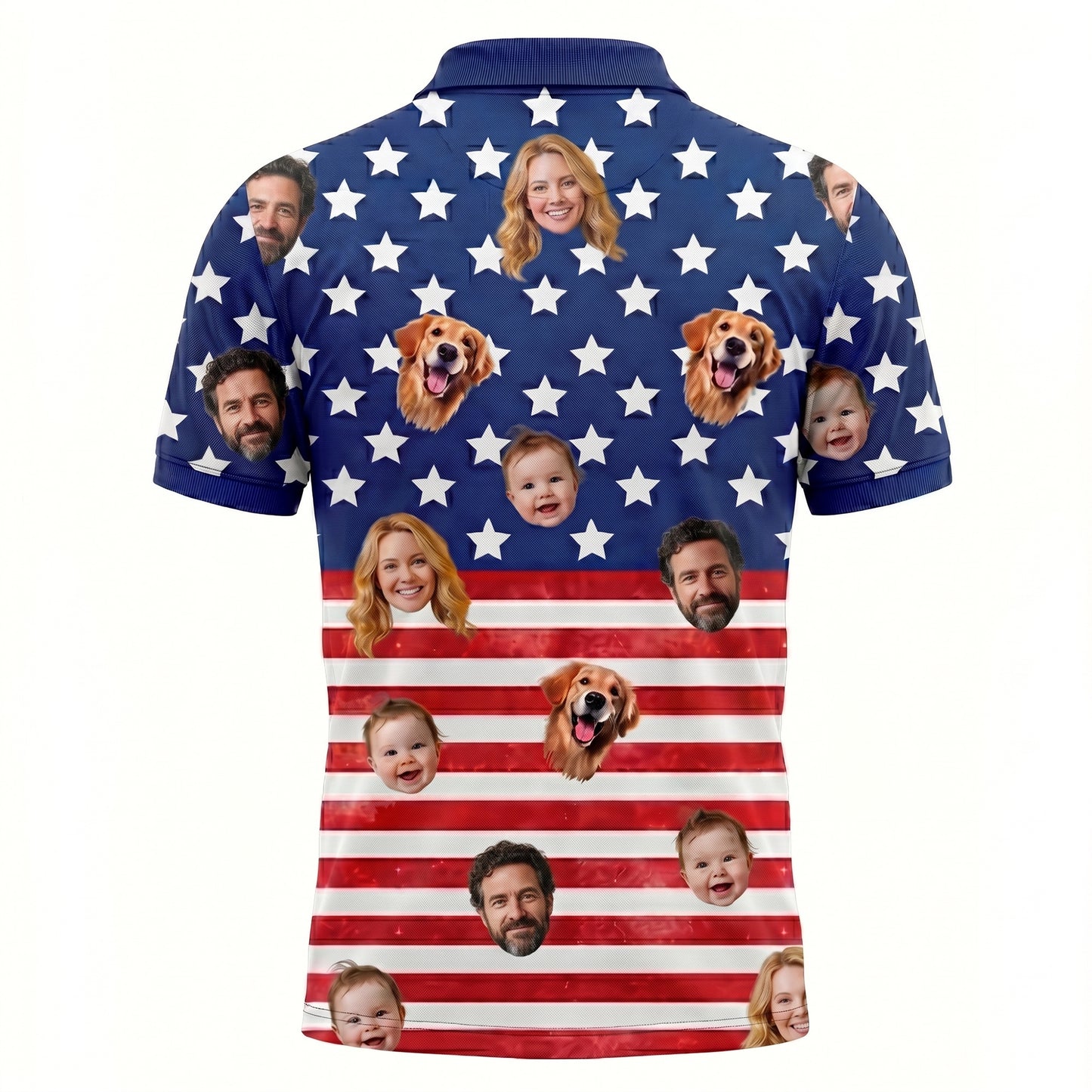 Custom Face American Flag Polo Pickleball Shirt