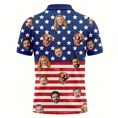 Custom Face American Flag Polo Pickleball Shirt