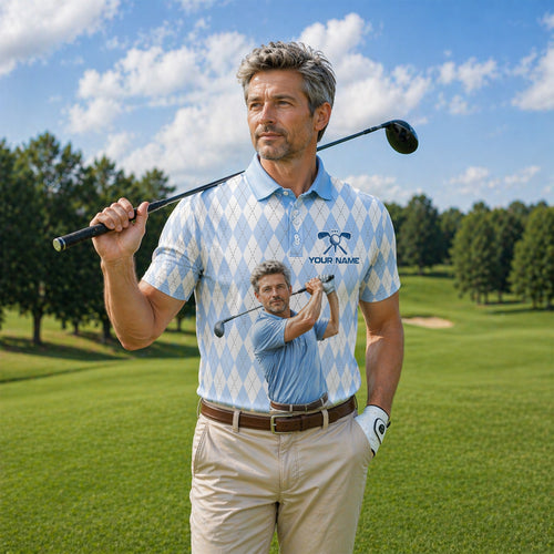 Custom Argyle Golf Polo Shirt Light Blue