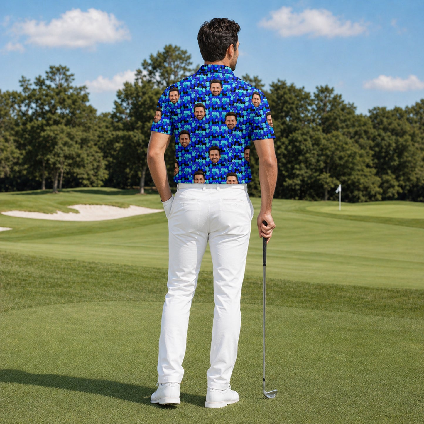 Custom Face Blue Fish Scale Polo Shirt