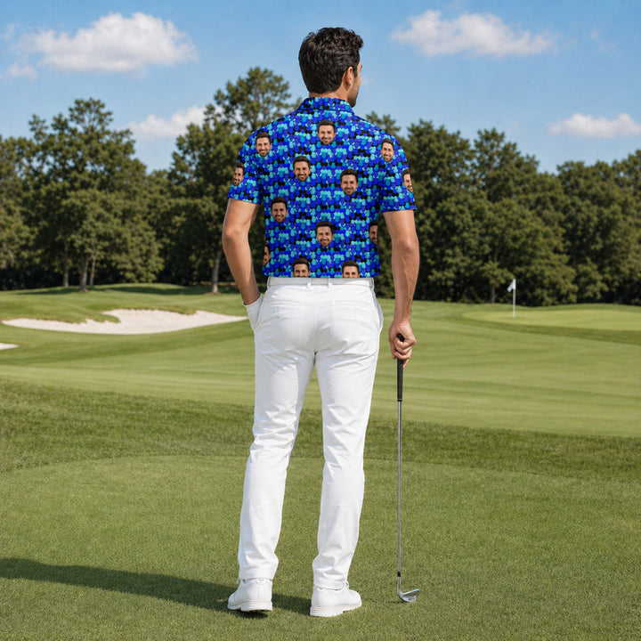Custom Face Blue Fish Scale Polo Shirt