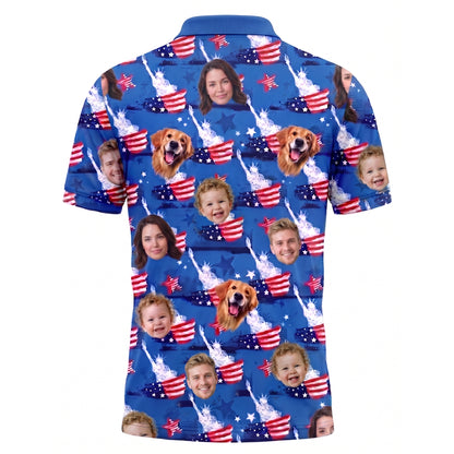 Custom Face American Flag Pickleball Polo Shirt