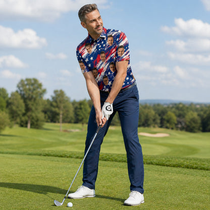Custom Face Polo Shirt American Flag Pattern