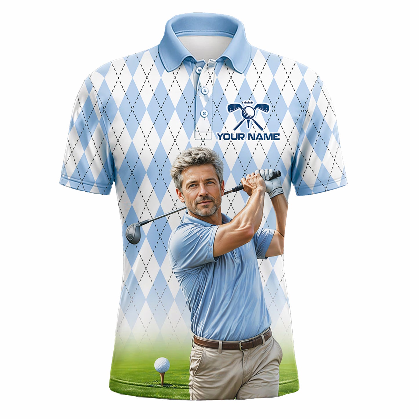 Custom Argyle Golf Polo Shirt Light Blue