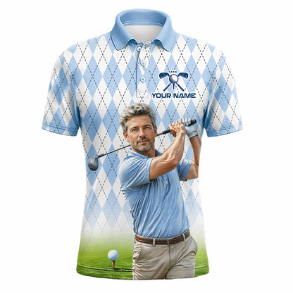 Custom Argyle Golf Polo Shirt Light Blue