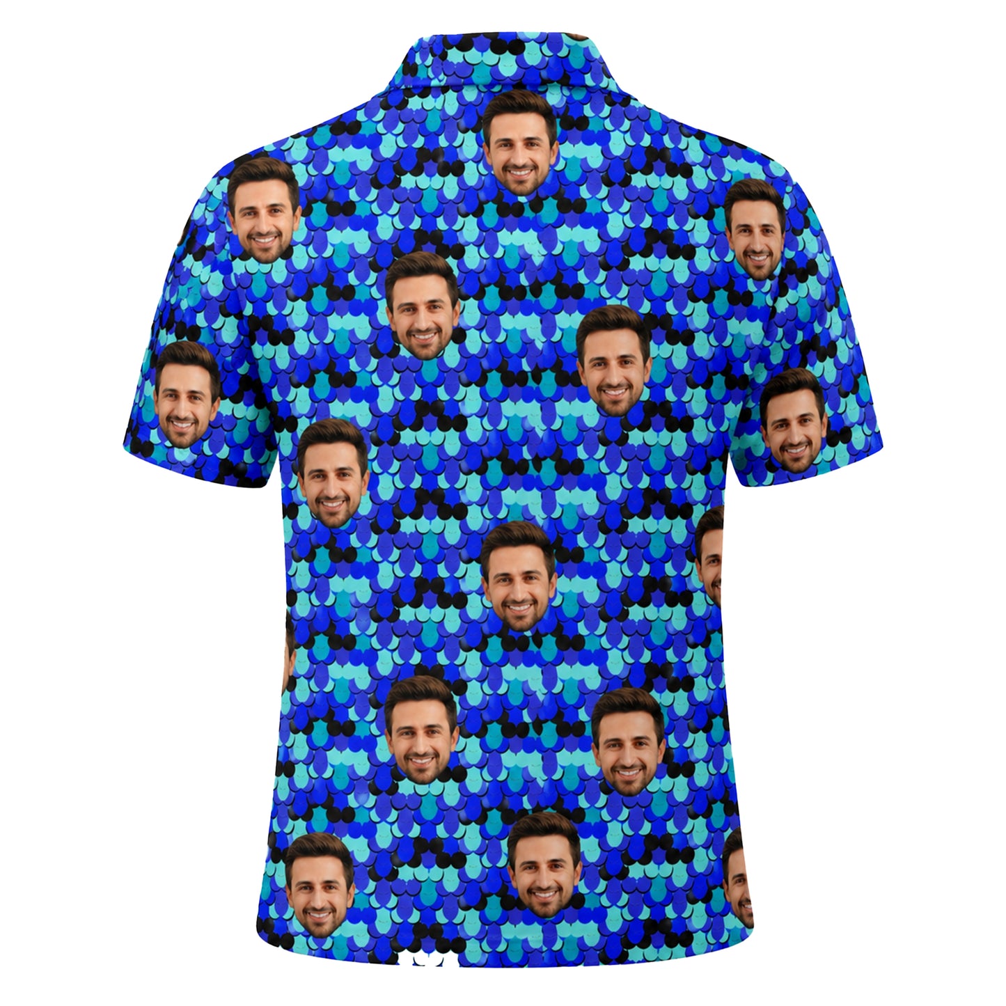 Custom Face Blue Fish Scale Polo Shirt