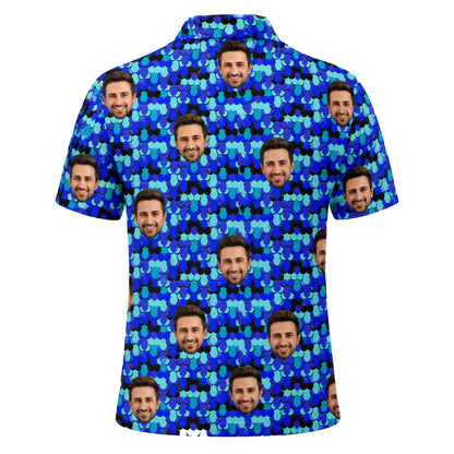 Custom Face Blue Fish Scale Polo Shirt