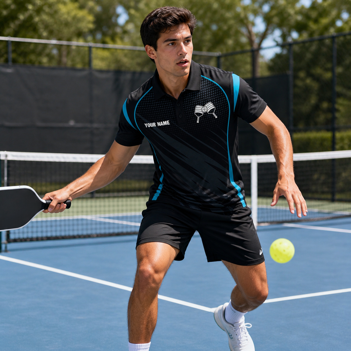 Custom Pickleball Polo Black Blue