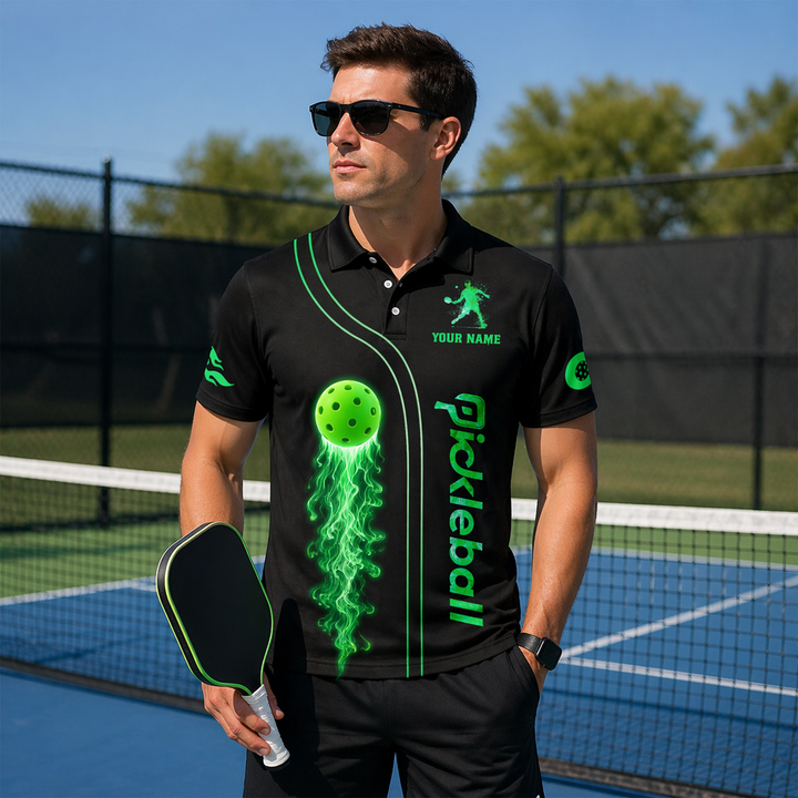Custom Neon Fire Pickleball Polo