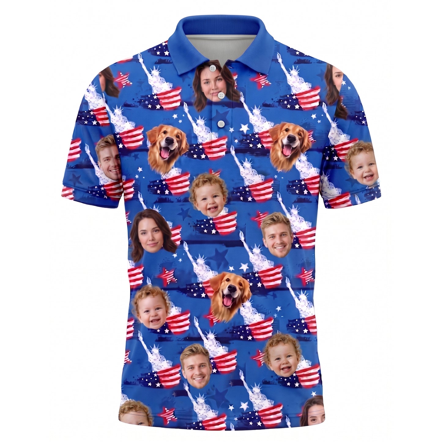 Custom Face American Flag Pickleball Polo Shirt