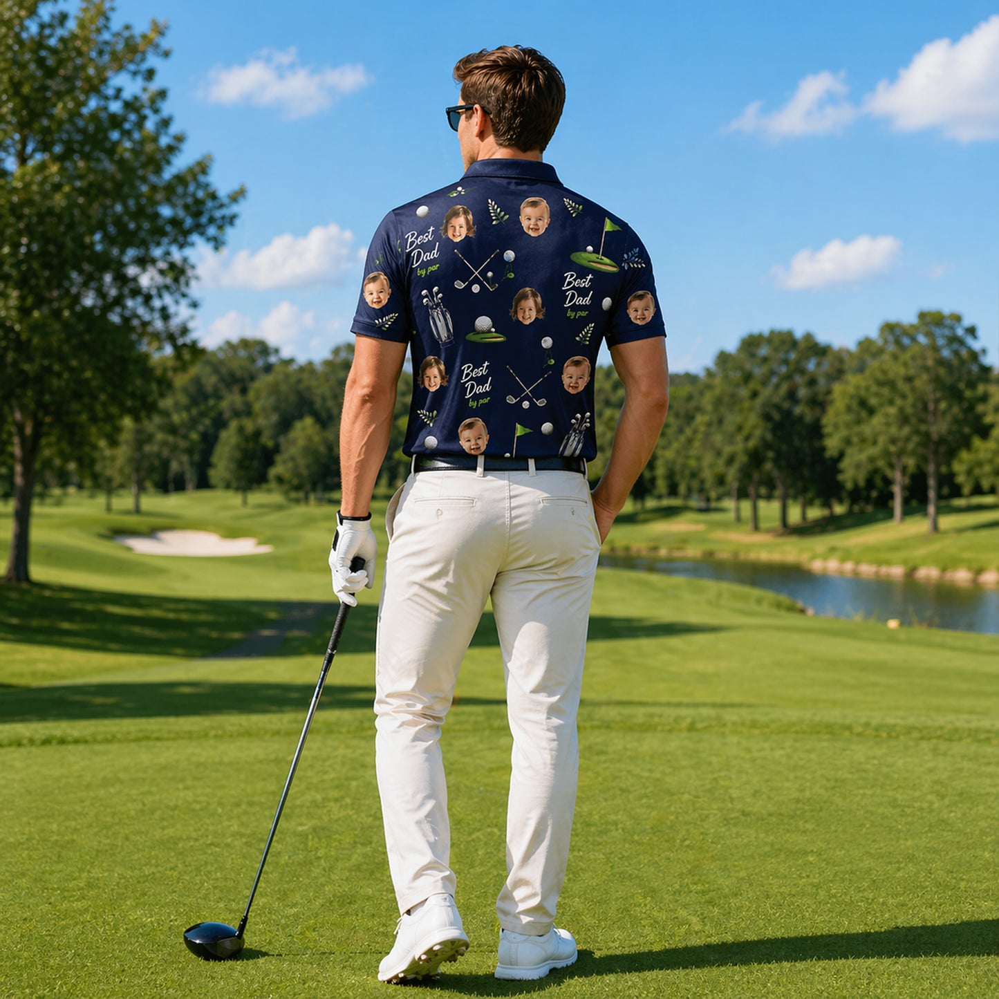 Custom Face Best Dad Golf Polo Shirt