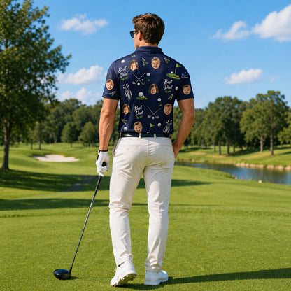 Custom Face Best Dad Golf Polo Shirt