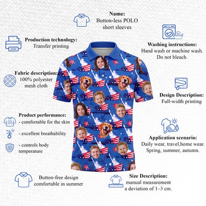 Custom Face American Flag Pickleball Polo Shirt