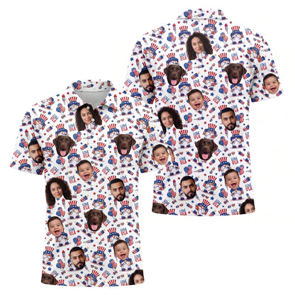 Custom Face American Flag Gnome Polo Shirt