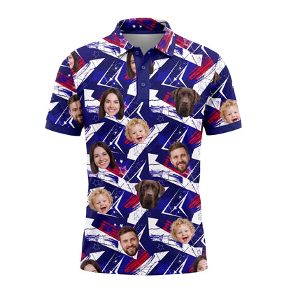 Custom Face Polo Shirt Blue Star Pattern