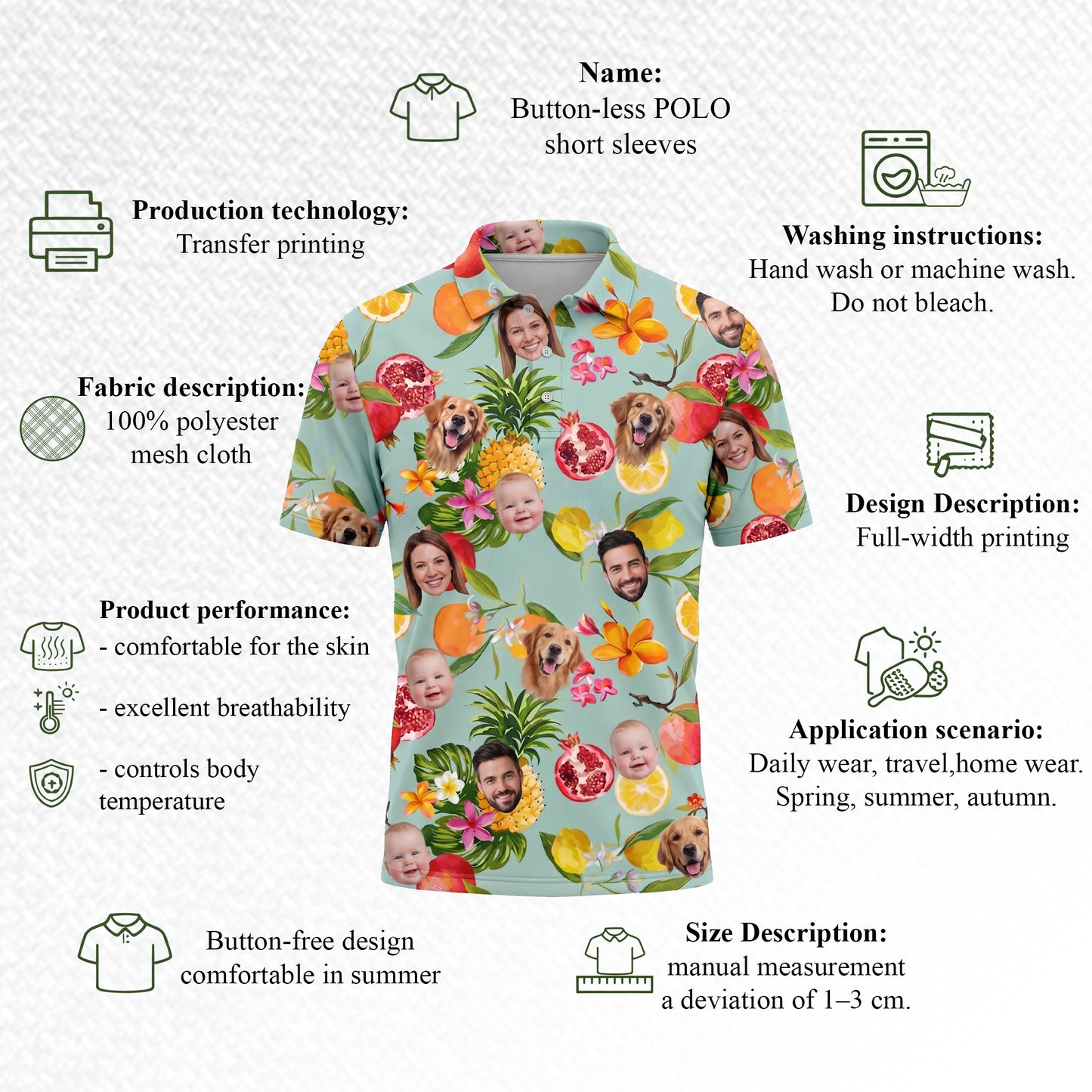 Custom Face Tropical Fruit Hawaiian Polo Shirt