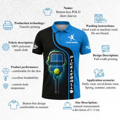 Personalized Pickleball Polo Shirt Blue & Black
