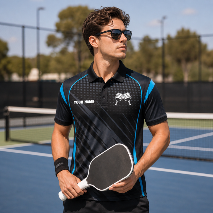 Custom Pickleball Polo Black Blue