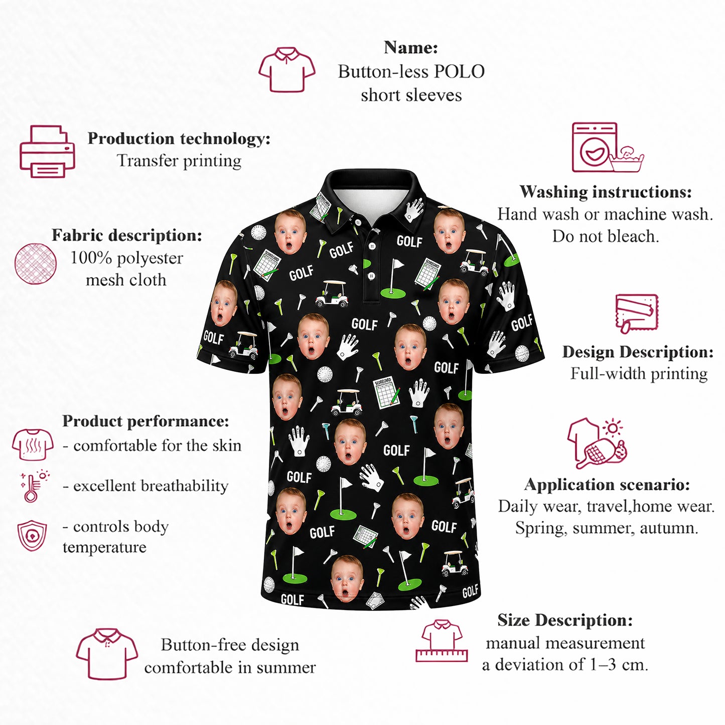 Custom Face Print Funny Golf Men's Personalized Polo
