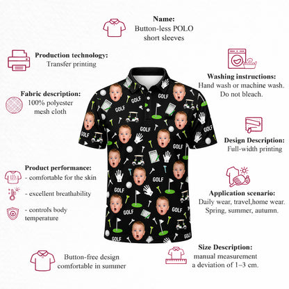 Custom Face Print Funny Golf Men's Personalized Polo