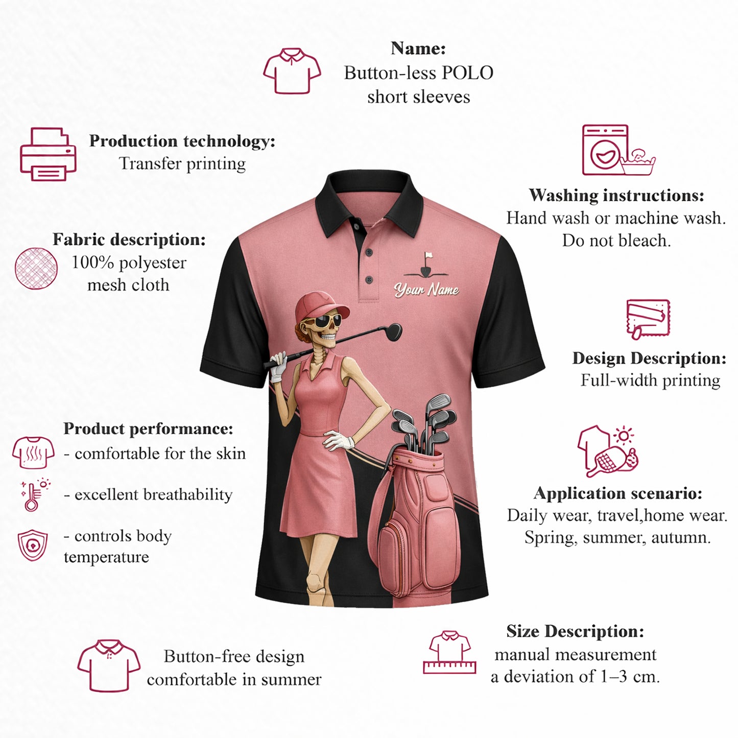 Women Golf Polo Shirt Funny Skeleton Golfer Talk Birdie To Me Custom Name Breathable Performance Polo