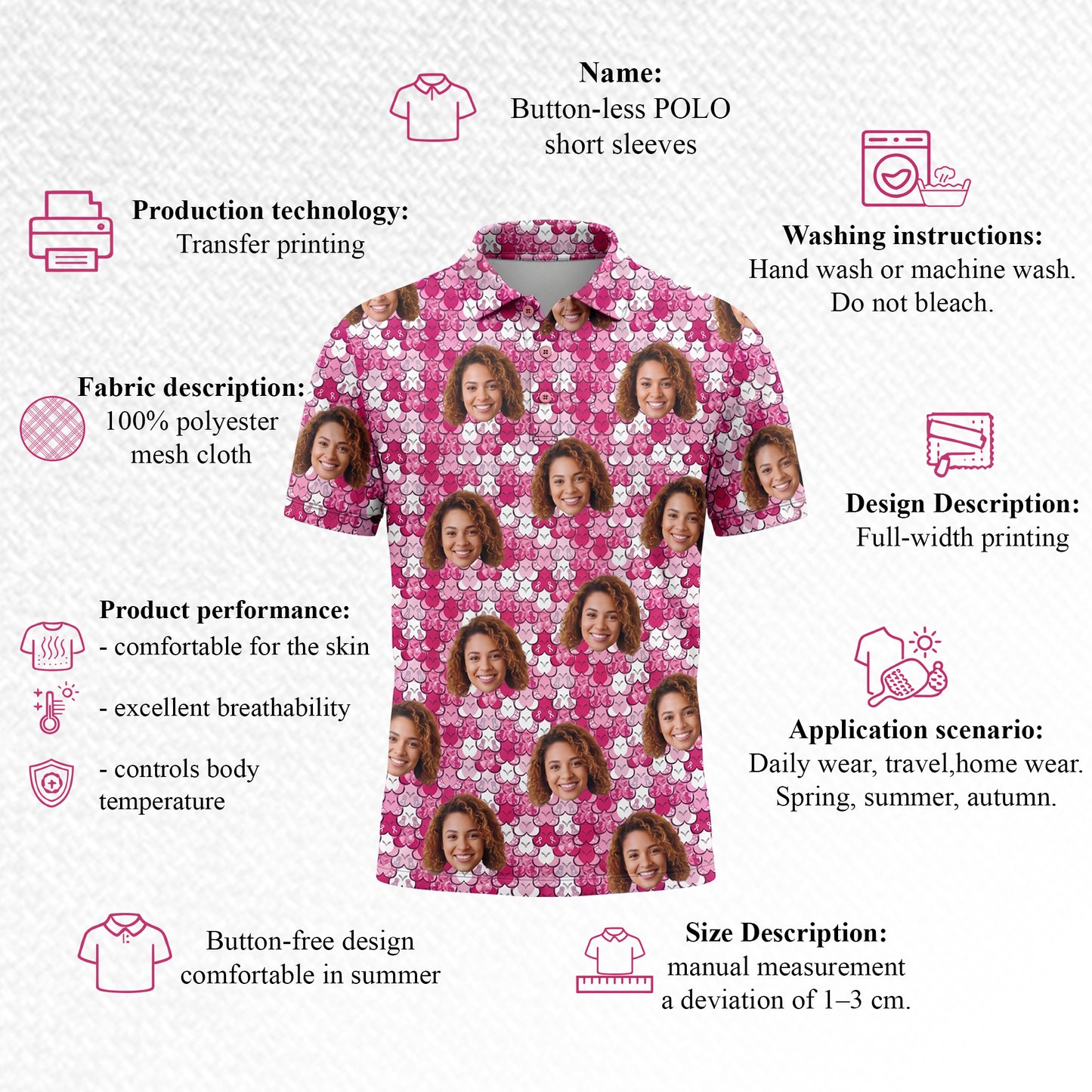 Custom Face Pink Ribbon Breast Cancer Awareness Polo