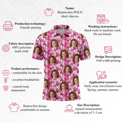 Custom Face Pink Ribbon Breast Cancer Awareness Polo