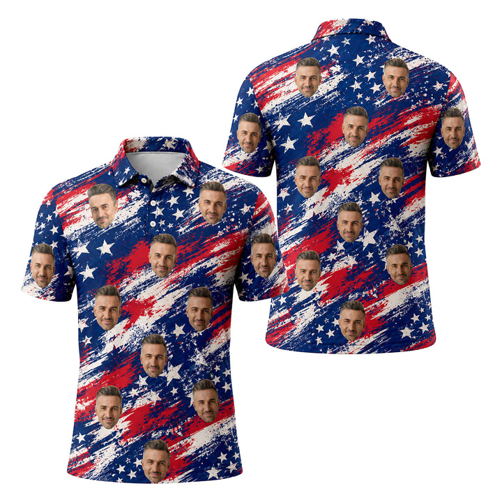 Custom Face Polo Shirt American Flag Pattern