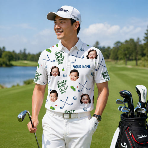 Custom Face Best Golf Dad Ever Polo
