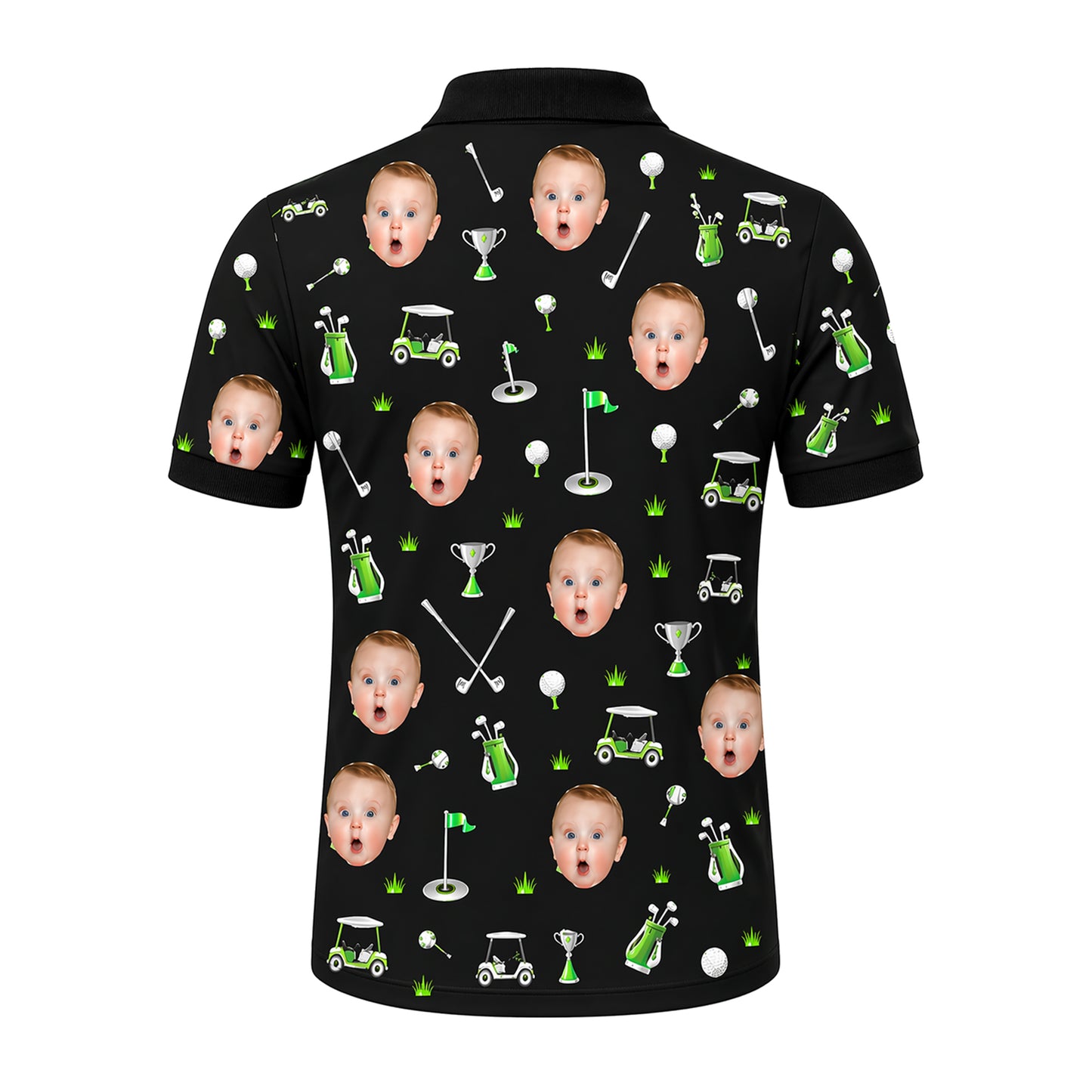 Custom Face Golf Pattern Men's Polo Black