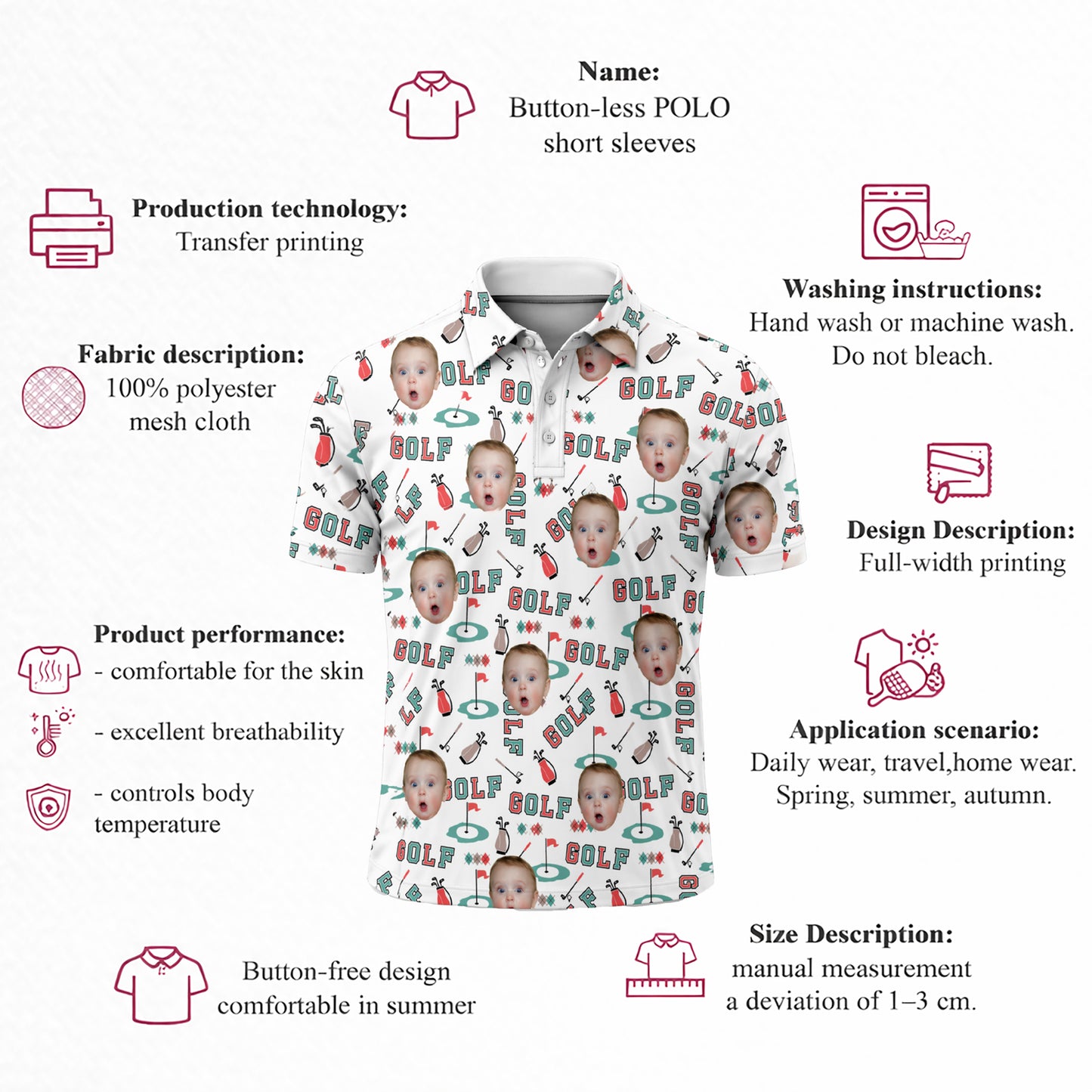 Custom Face Golf Polo Shirt