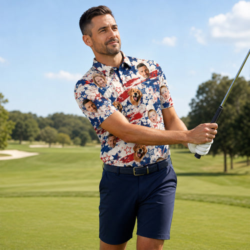 Custom Face American Flag Polo