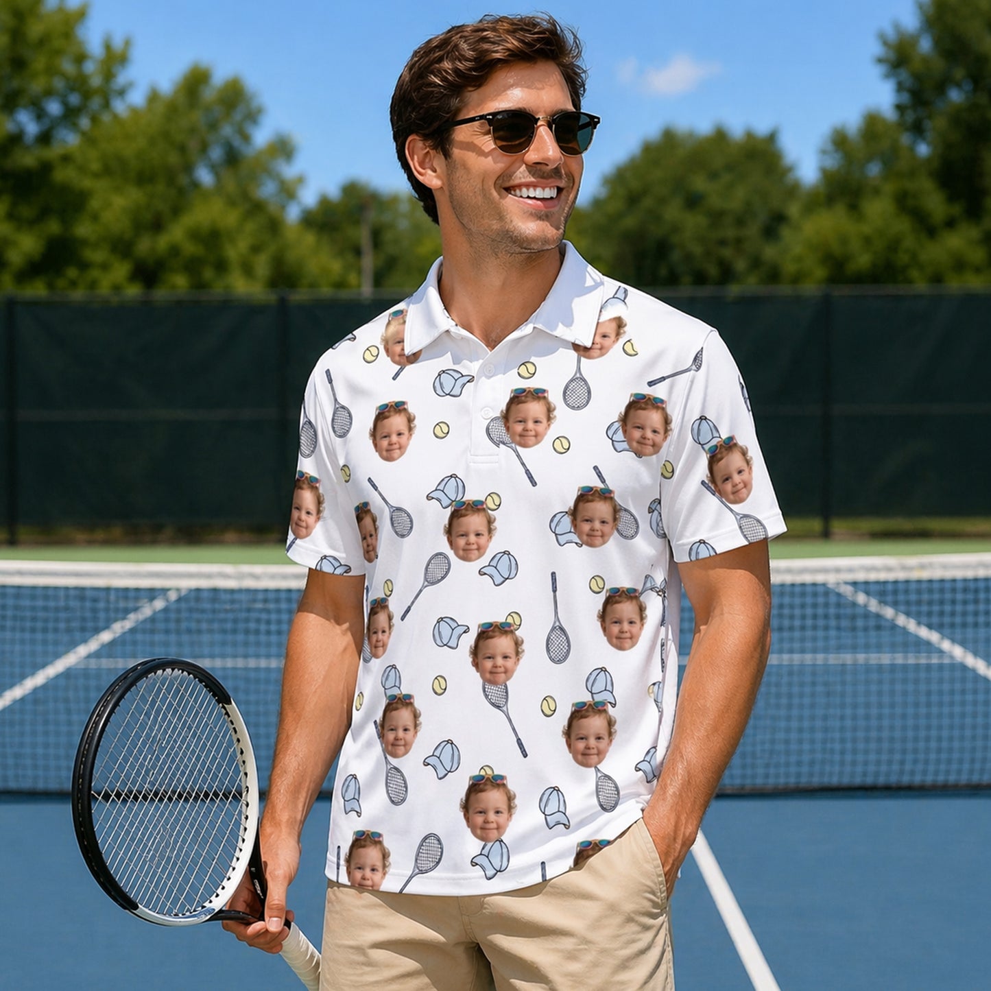 Custom Face Men's Tennis Polo Shirt Sporty Pattern