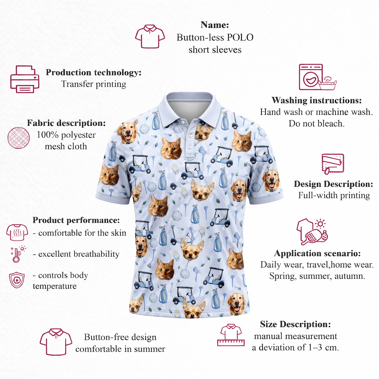 Custom Pet Face Golf Polo Shirt Personalized Photo