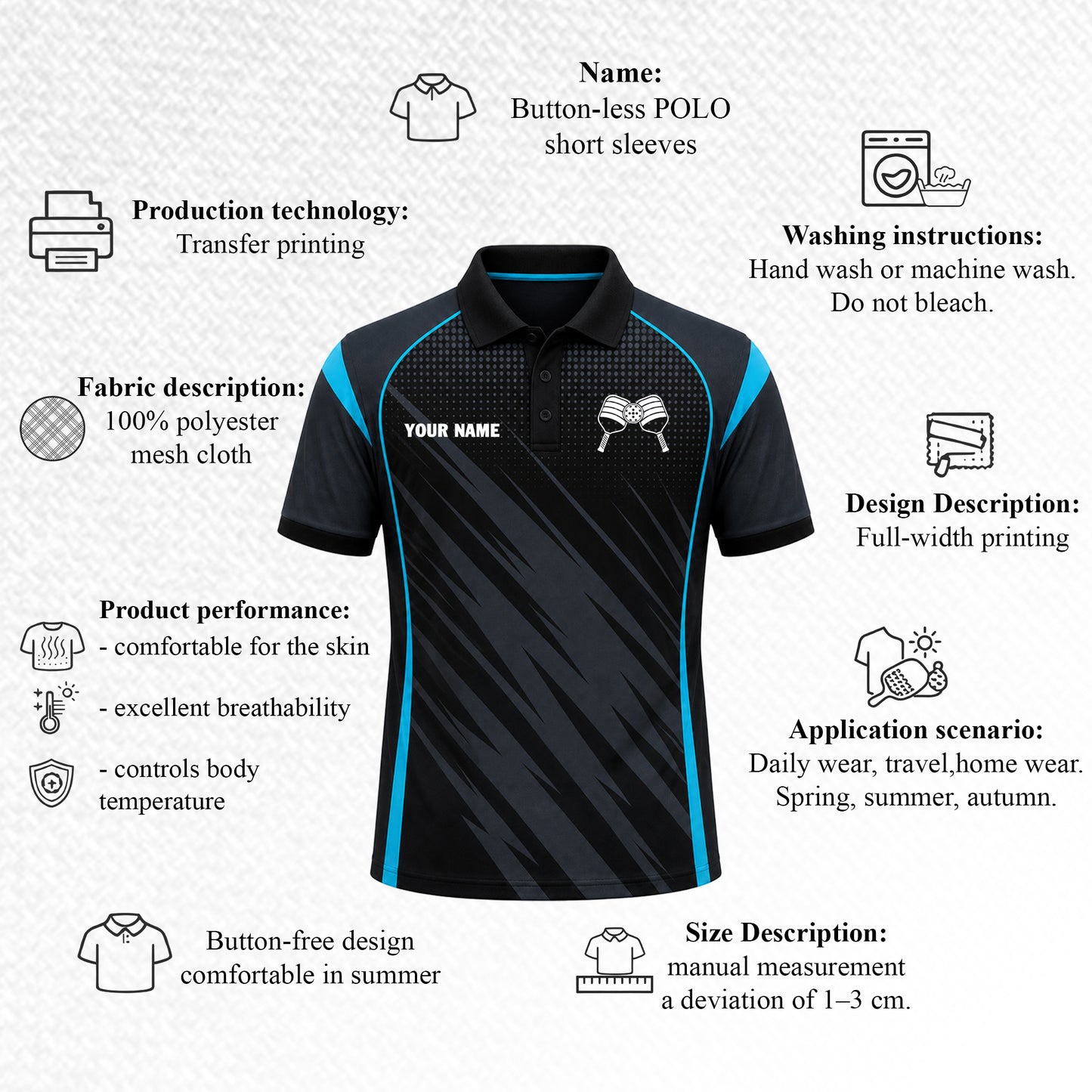 Custom Pickleball Polo Black Blue