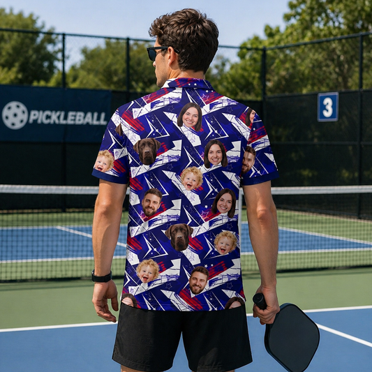 Custom Face Polo Shirt Blue Star Pattern