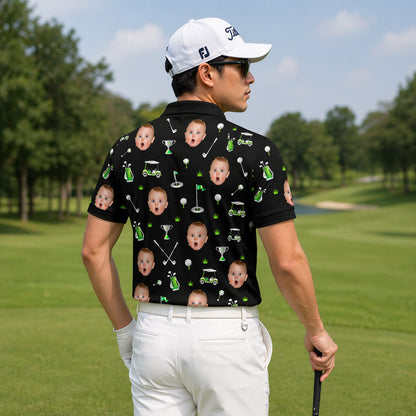 Custom Face Golf Pattern Men's Polo Black