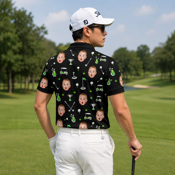 Custom Face Golf Pattern Men's Polo Black